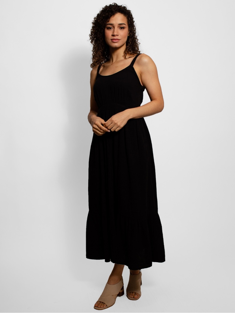 A New Day black midi dress spaghetti strap maxi dress tiered ruffle bottom XS